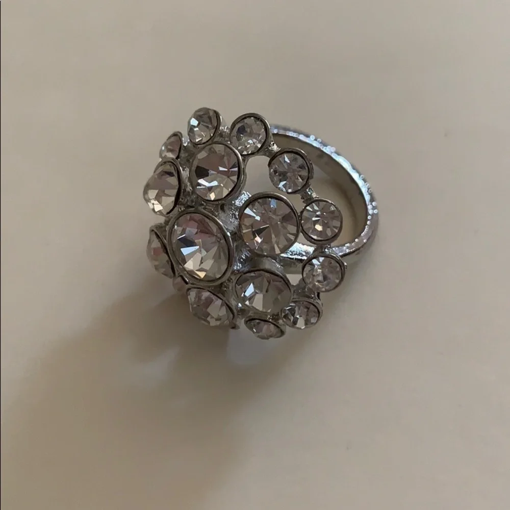 Silver Faux Diamond Circular Sunburst Ring Size 6